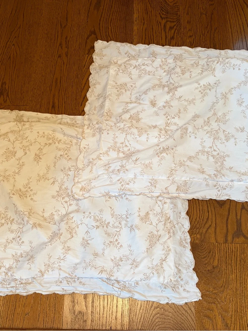 Schweitzer Linen King Duvet Cover & Two Shams Egyptian Cotton Beige Floral Italy